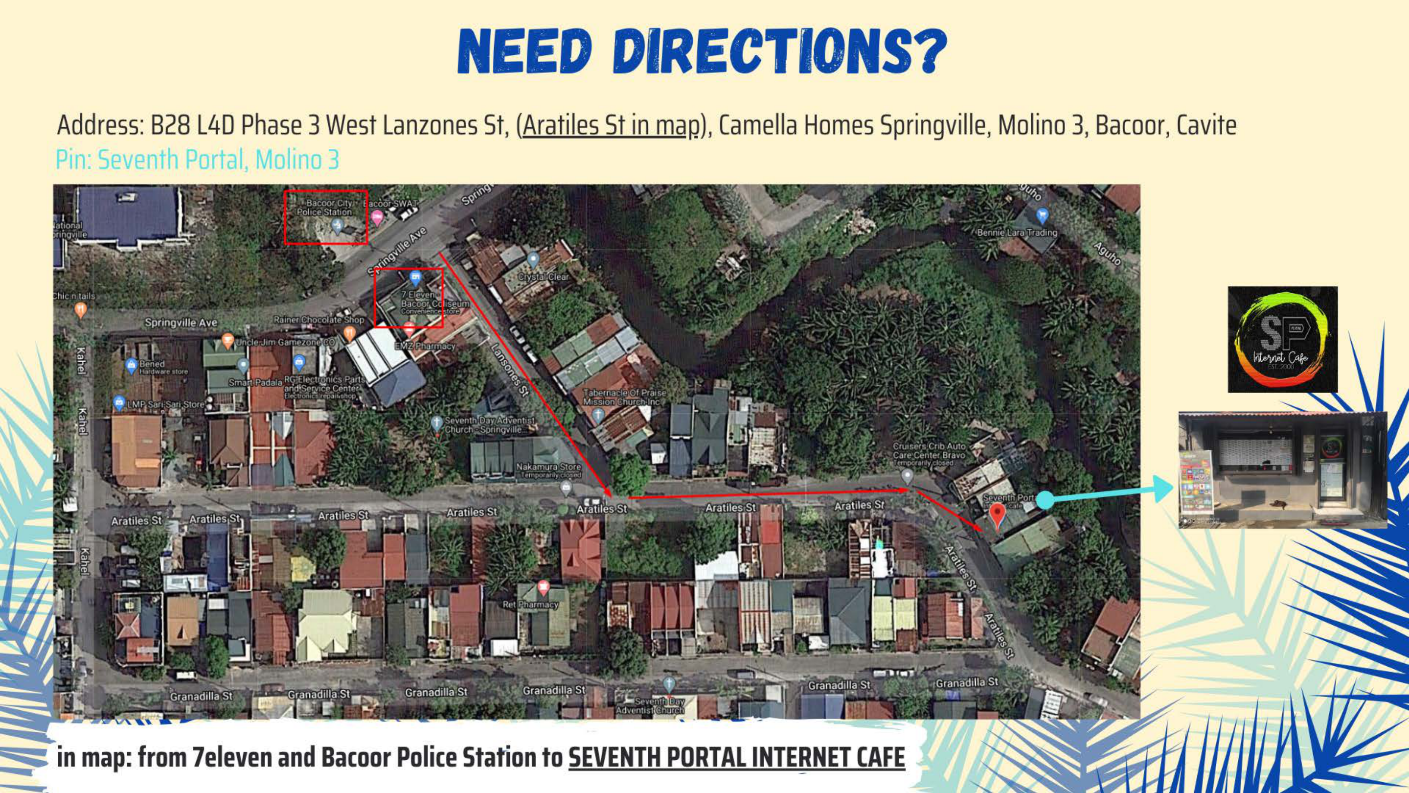 Direction map from 7-Eleven and Bacoor Police Station to Seventh Prtl