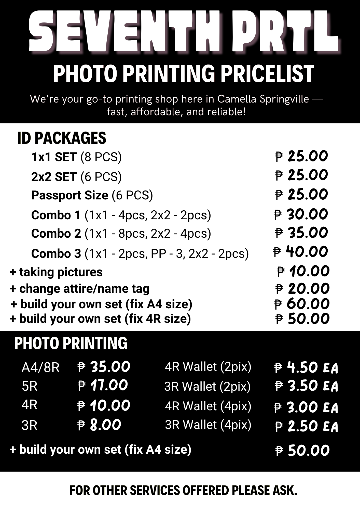 Seventh Prtl photo printing pricelist