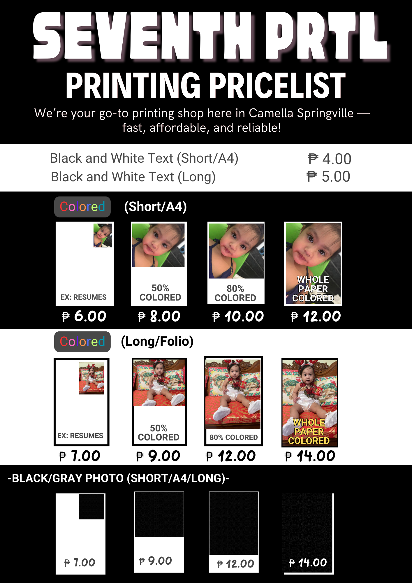 Seventh Prtl printing pricelist